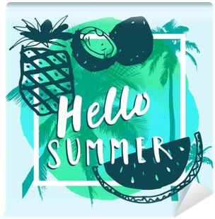 Handwritten Reeting Card With Tropical Fruits, Palm - Tropical Fruit (400x400), Png Download