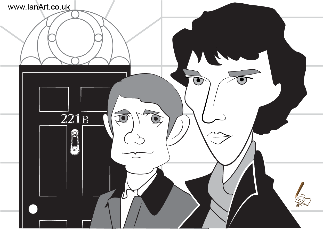 Sherlock Holmes And Watson Caricature - Caricature Of Martin Freeman (1252x888), Png Download