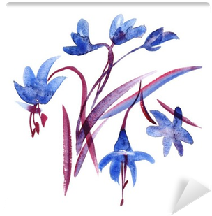 Watercolor Spring Blue Flowers On White Background - Watercolor Painting (400x400), Png Download
