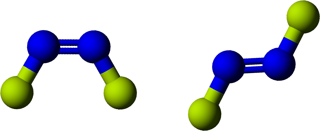 Dinitrogen Difluoride Cis Trans 3d Balls (1412x653), Png Download