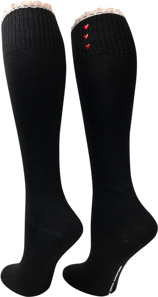 Black Knee High Lace Boot Socks With Hearts And Lace (900x1200), Png Download