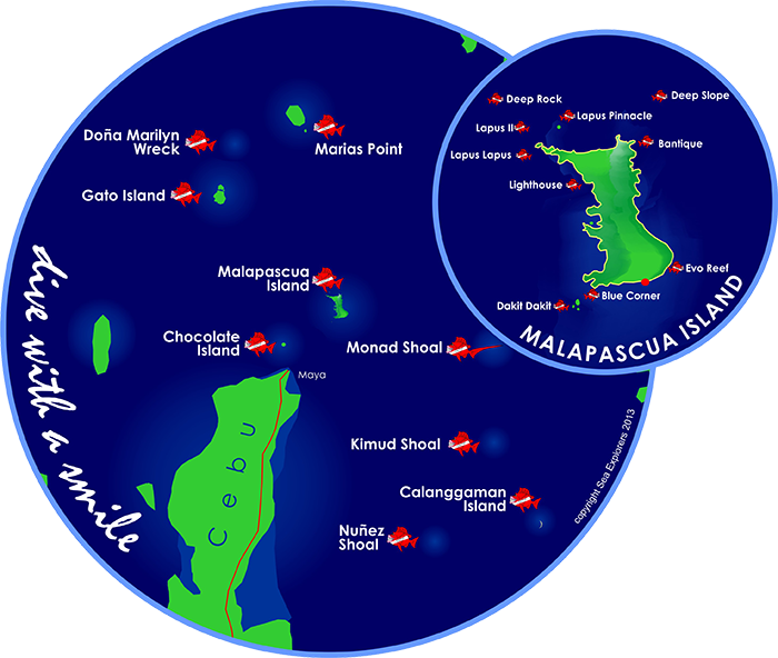 Dive Sites Malapascua Map (700x592), Png Download