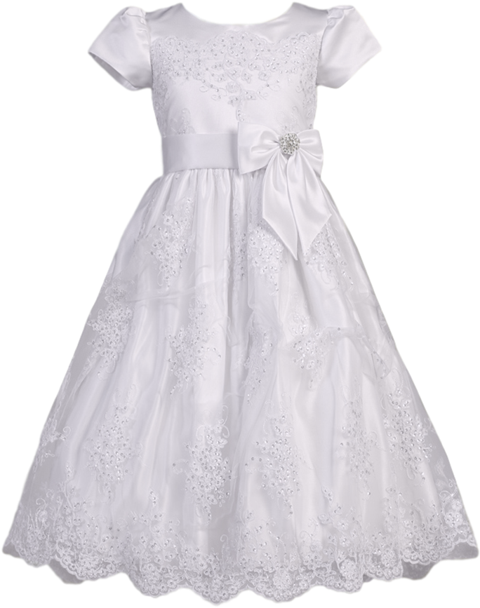 Floral Corded Lace Applique Tulle Girls First Communion (683x1024), Png Download