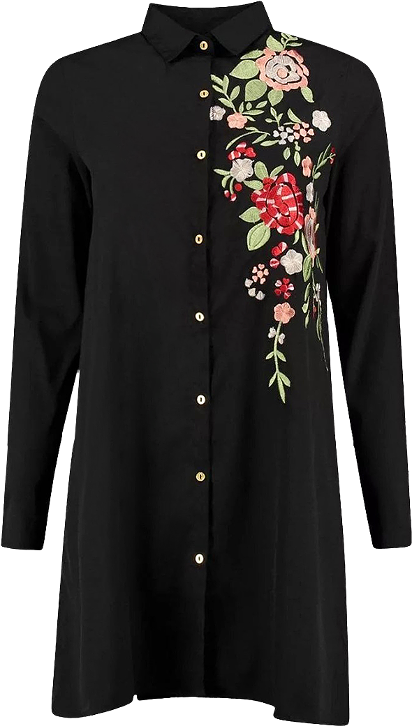 Floral Embroidered Long Sleeve A-line Dress - Dress (800x1064), Png Download