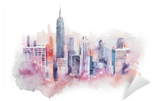 Watercolor Drawing Cityscape Big City Downtown, Aquarelle - Dibujo Acuarela Paisaje Urbano (400x400), Png Download