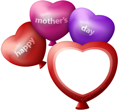 Mothers Day Heart Balloons Photo Frame - Mothers Day Frame Png (416x382), Png Download