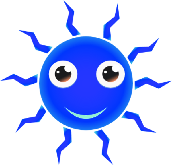 Happy Sun Smiling Eyes Mouth Cartoon - Blue Sun Cartoon Png (600x575), Png Download