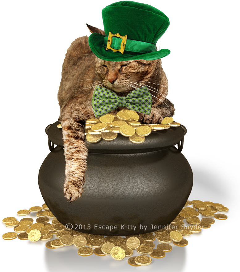 Escape Kitty's St Patrick's Day Wish - Pot Of Gold (800x947), Png Download