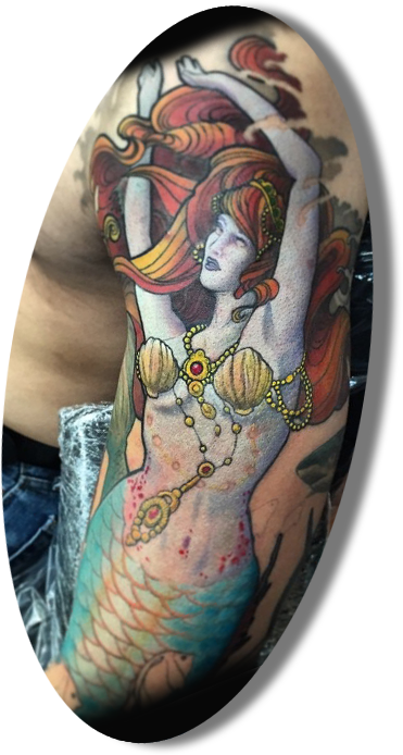 Japanese And Illustrative Artistic Work - Funhouse Tattoo (371x694), Png Download