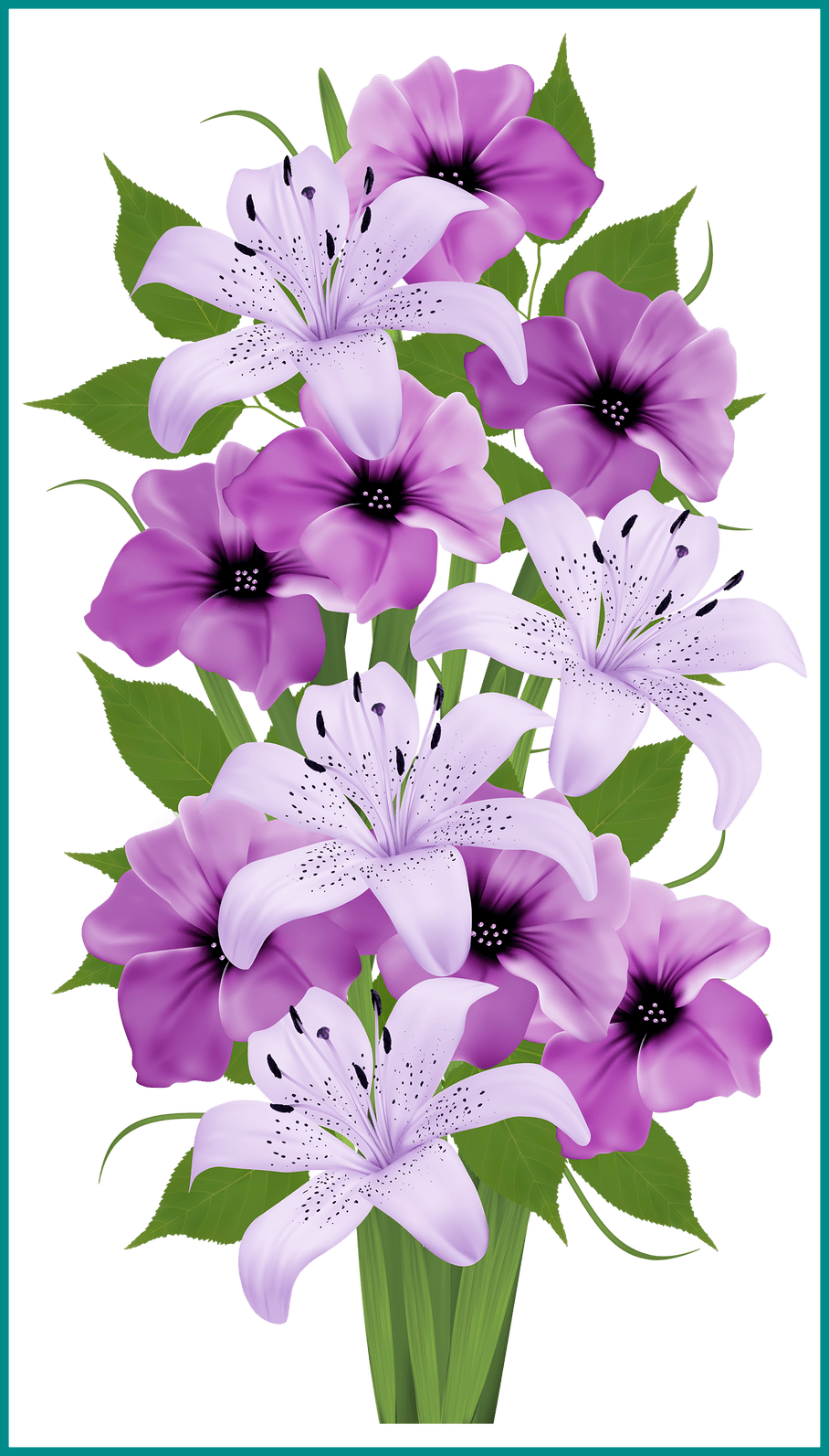 Best Purple Lilies Bouquet Clip Art Everyday - Bouquet Purple Vector Png (908x1593), Png Download