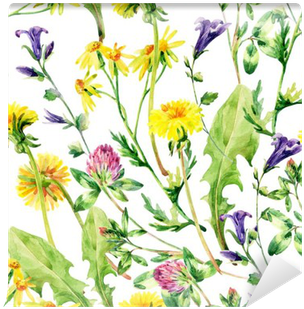 Meadow Watercolor Wild Flowers Seamless Pattern Wall - Watercolor Painting (400x400), Png Download