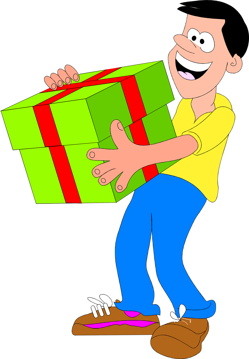 Free Stock Photo Illustrated Man With Green - Get A Present Clipart (958x1379), Png Download