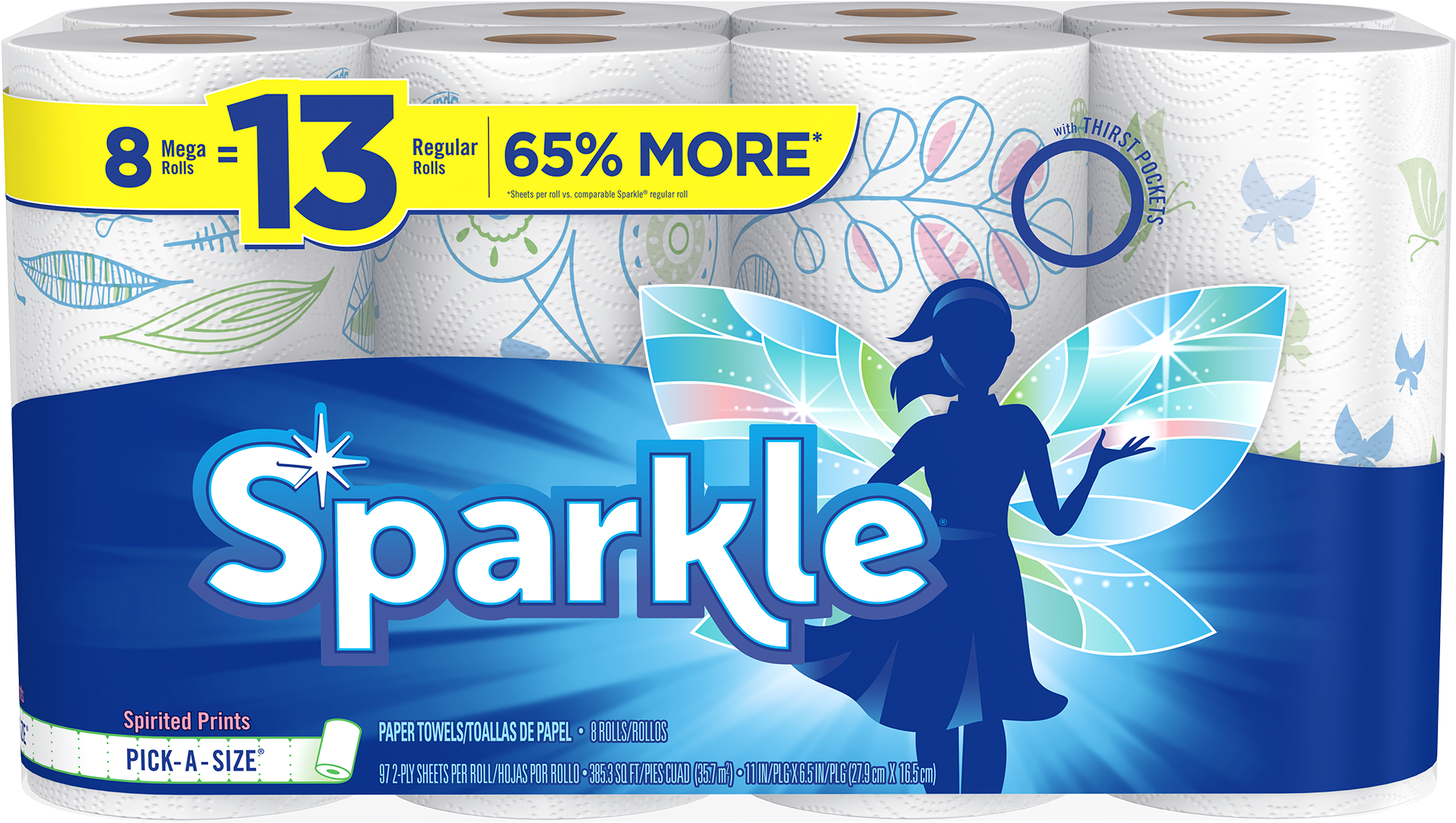 Sparkle Paper Towels, 8 Mega Rolls, Spirited Prints - Sparkle Paper Towels 8 Big Rolls (2000x2000), Png Download