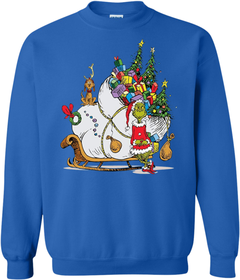 Seuss Grinch Sleigh Who Stole Christmas Sweatshirt - You Wanna Go To War Balakay Christmas Sweater (960x960), Png Download