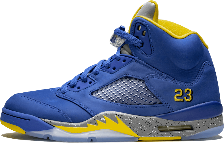 Jordan 5s Blue And Yellow (1000x600), Png Download