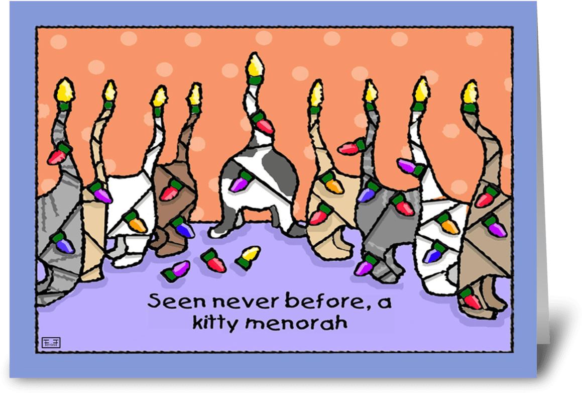 Kitty Menorah For Hanukkah - Cartoon (1272x1047), Png Download