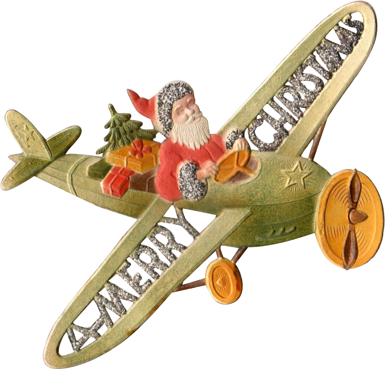 Embossed German Die-cut Santa In Airplane Santa Suits, - Santa Sitting On A Plane (1495x1495), Png Download