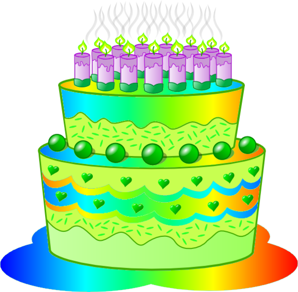 Green Birthday Cake Clip Art (600x588), Png Download