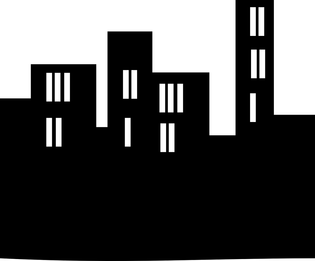 Skyline Night Buildings - Transparent Buildings Clipart Black And White (1280x1061), Png Download