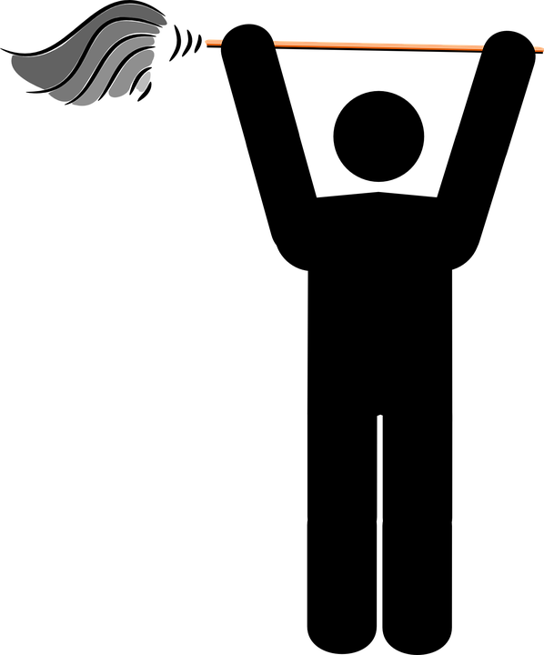 Clean, Duster, Man, Cleaner, Aloft, Raise, Mop, Feather - Stick Man With Mop (598x720), Png Download
