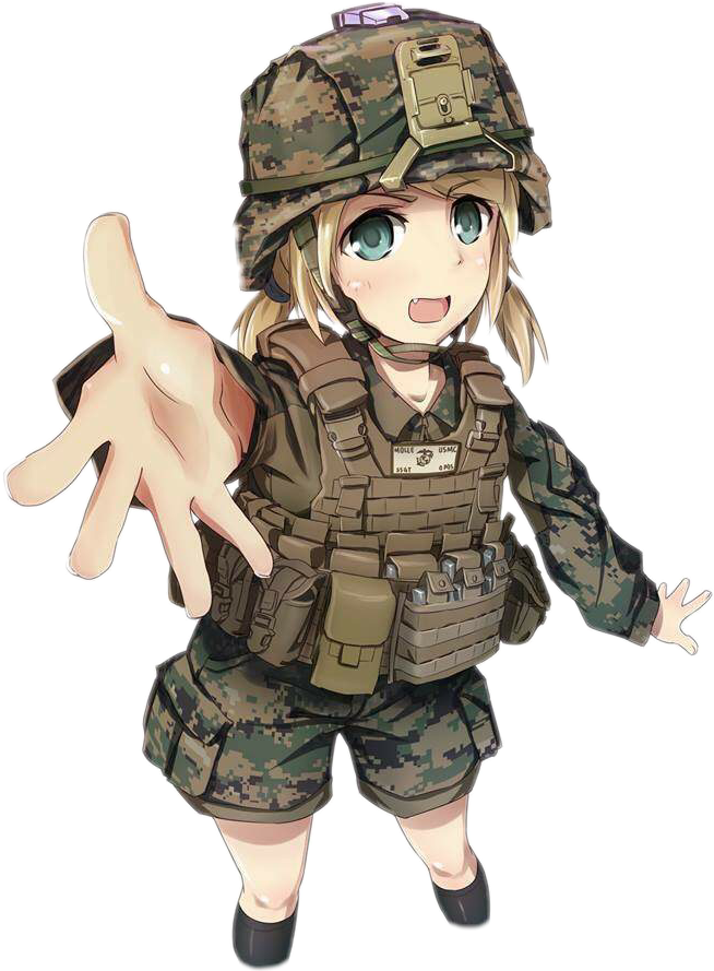 Gun Animegirl Marines Soldier Army Freetoedit Png Anime - Anime Soldier Girl Camouflage (654x889), Png Download