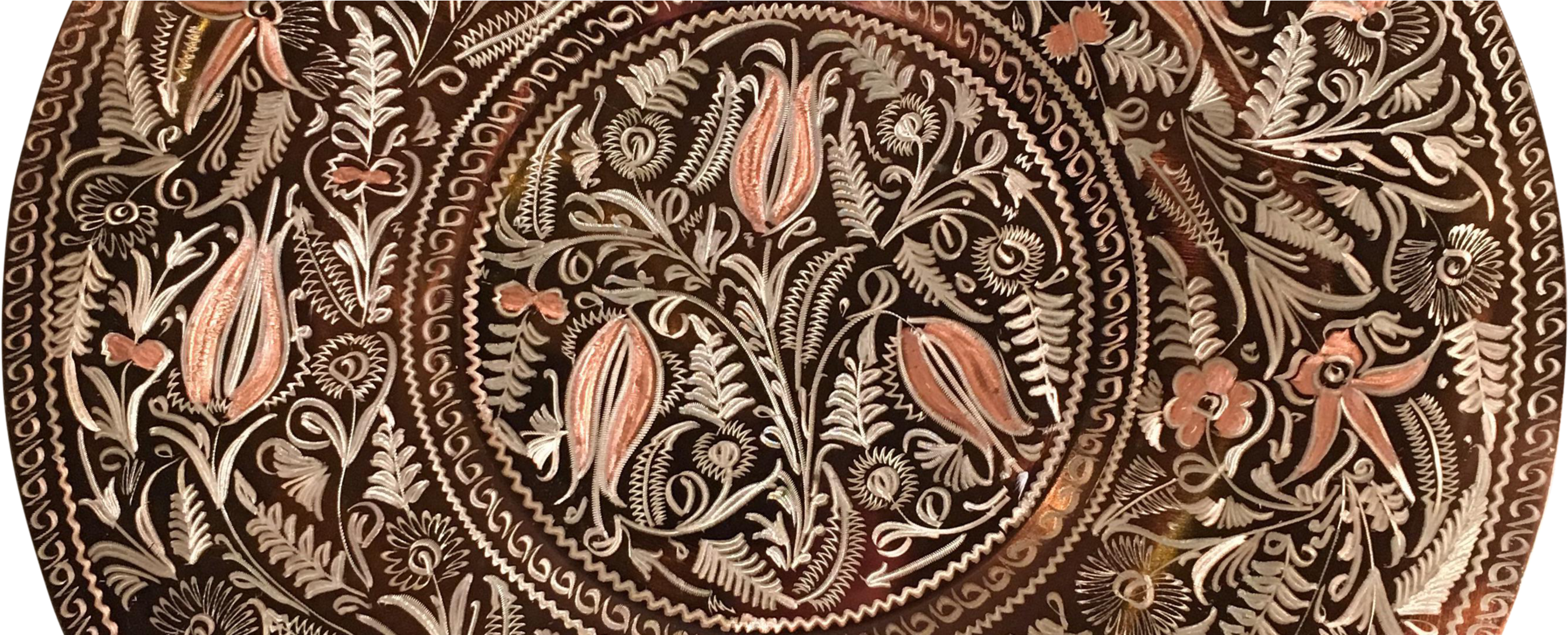 N-016 Turkish Copper Pendant On Rusty Brown 100 % Silk - Motif (2977x1085), Png Download