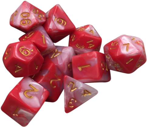 Huntress- Red And White Swirl Color With Gold Numbers - Dice Game (750x563), Png Download