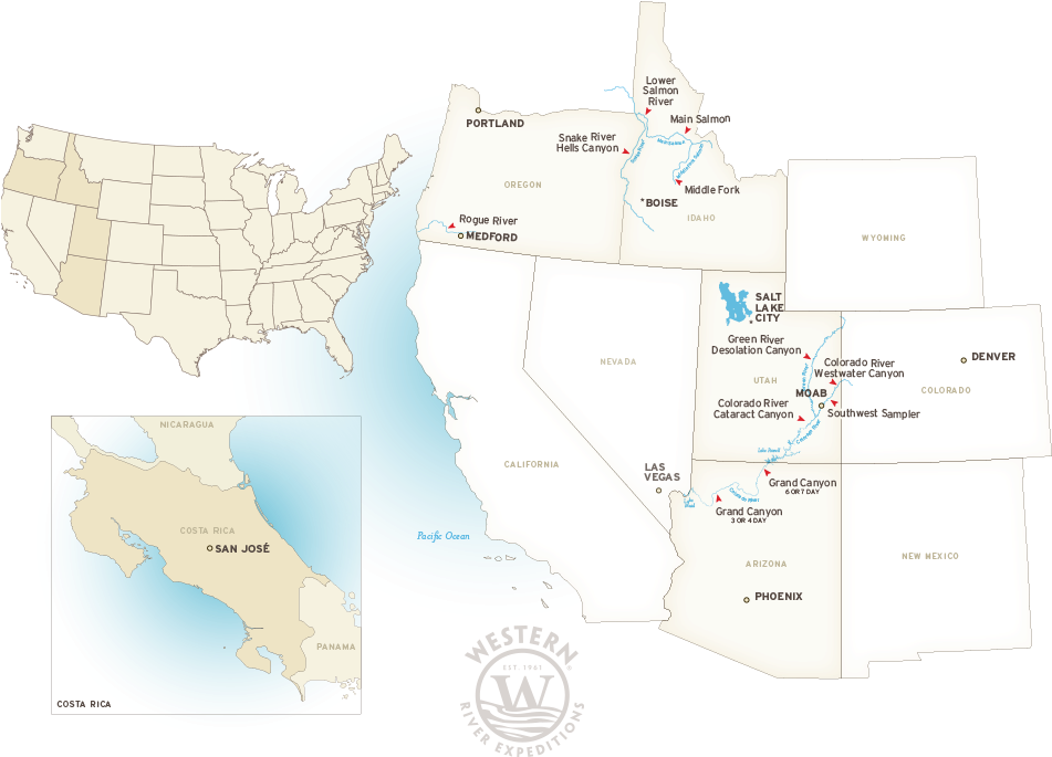 Map Of The Best Western Rivers - Southwestern United States (950x697), Png Download