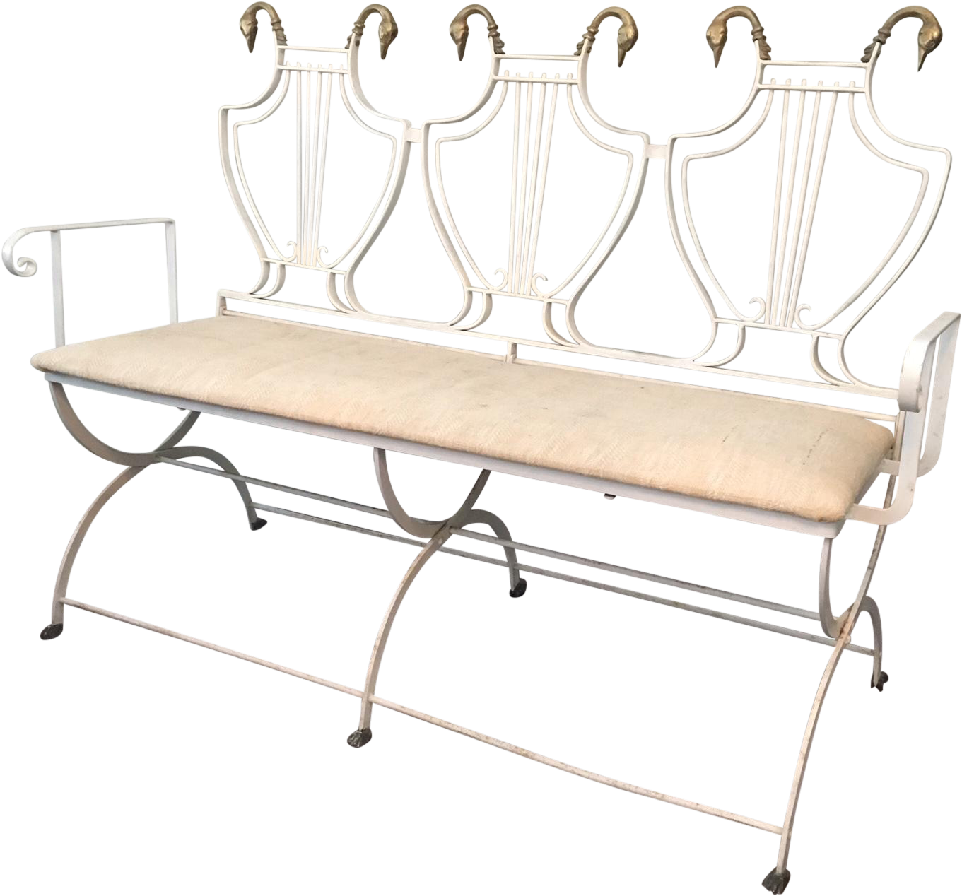 Vintage Lyre Back Regency Swan Head X-form Wrought - Bench (1511x1408), Png Download