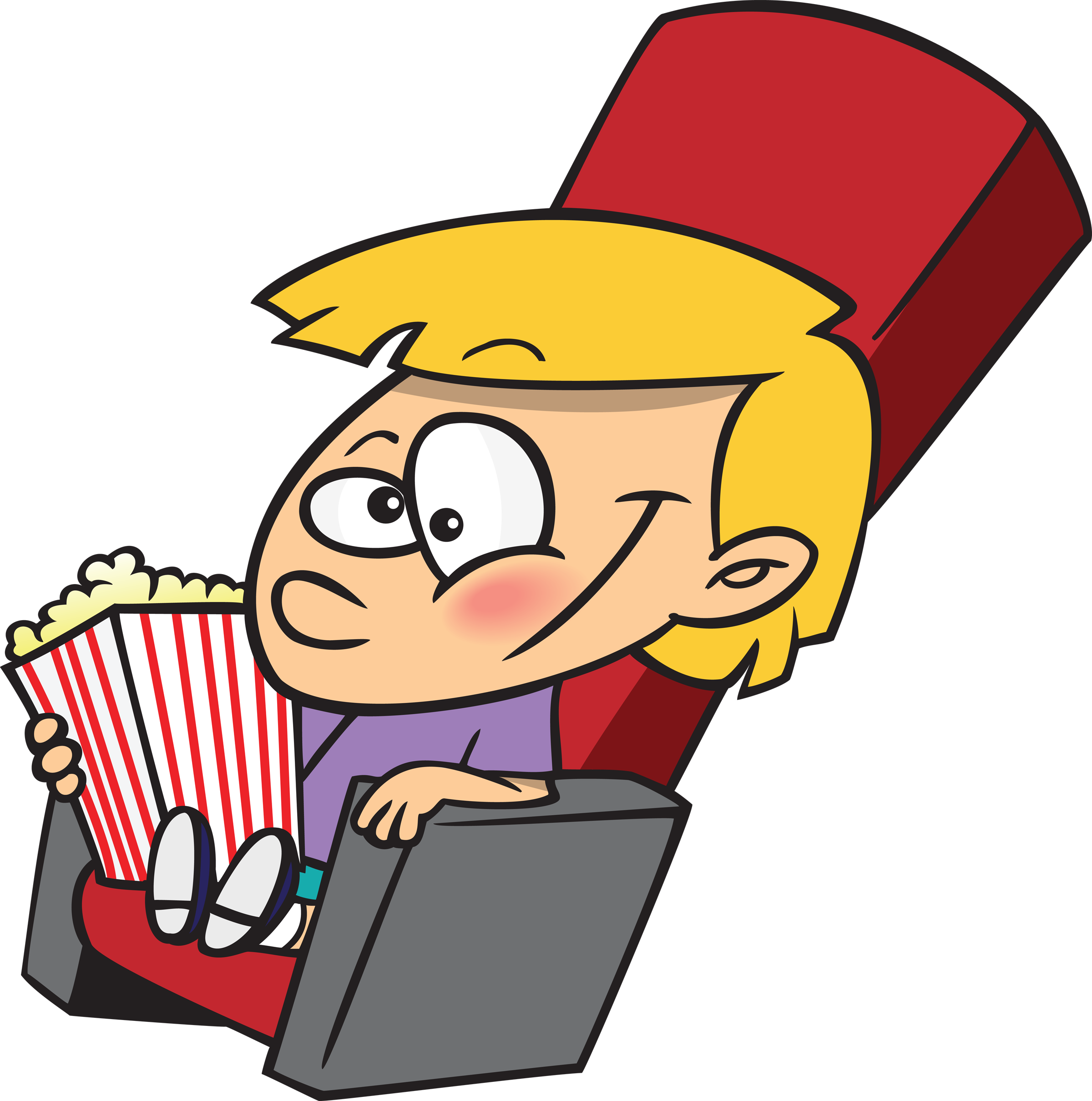 Movie Kid Fan Mascot - Cartoon Popcorn And Movie (2400x2420), Png Download