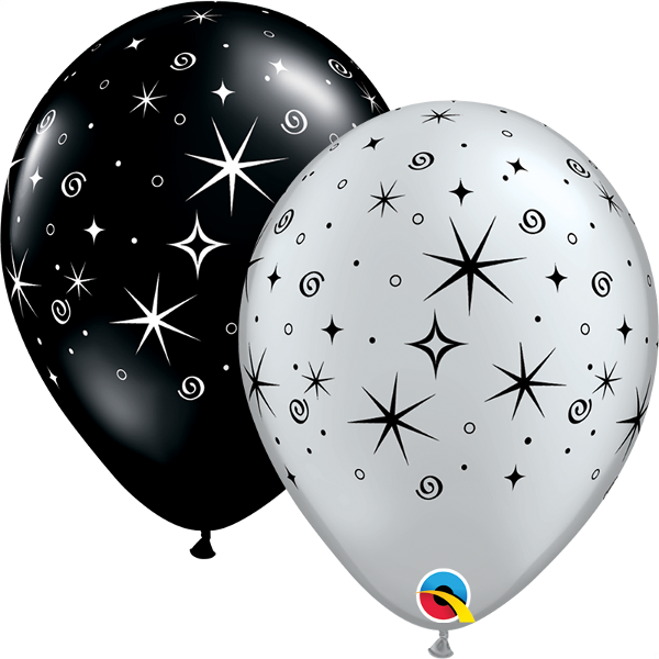 12579 -11″ Sparkles & Stars Silver/black - New Year Balloons Png (600x600), Png Download