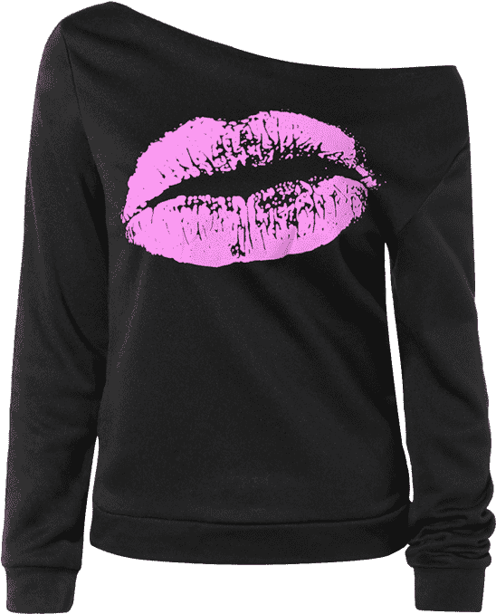 Lip Print One Shoulder Long Sleeve T-shirt - Eye Liner (558x744), Png Download