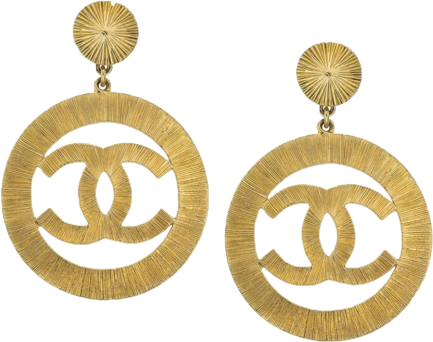 Vintage Chanel Logo Earrings - Vintage Chanel Gold Earrings (1024x918), Png Download