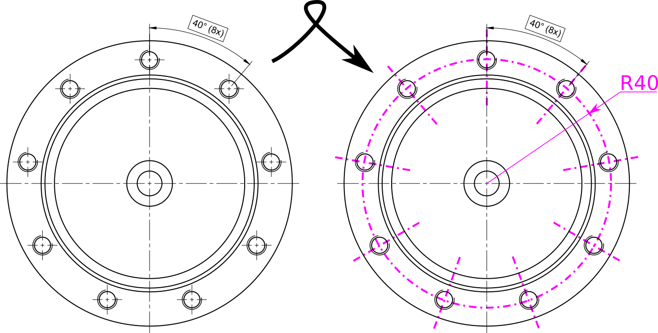 Curved Center Lines On Drawing - Circle (1307x662), Png Download