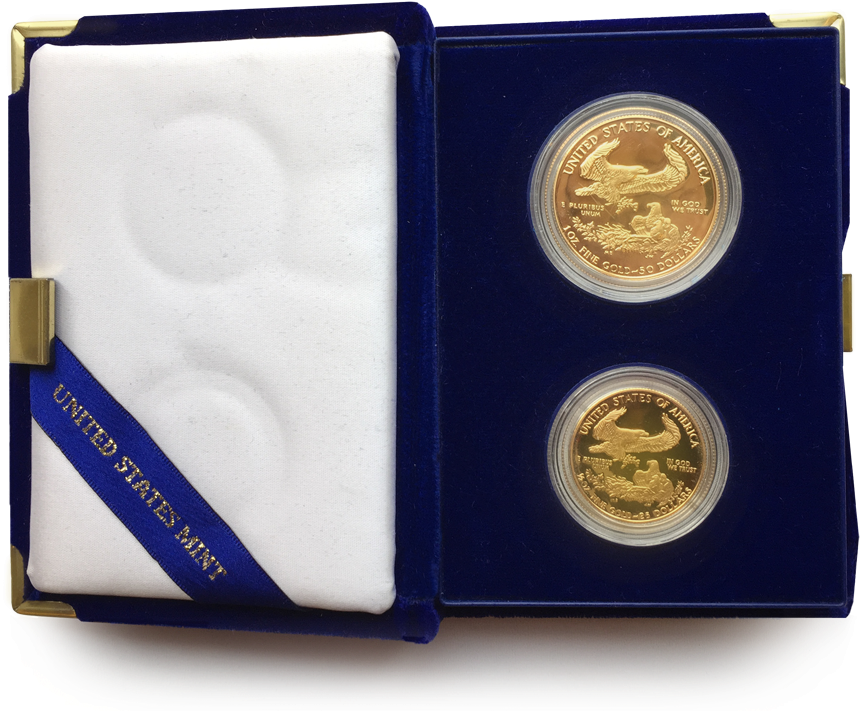 1987 2 Coin Proof Gold American Eagle Set - Coin (890x741), Png Download