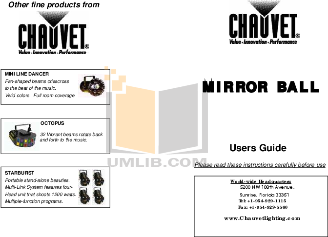 Pdf For Chauvet Other Mirror Ball Mirror Balls Manual - Chauvet (842x595), Png Download