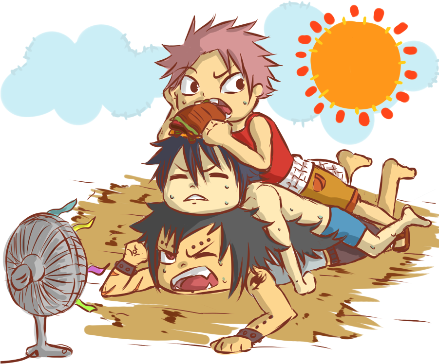 Fairy Tail Summer Fan - Natsu Gajeel And Gray (900x760), Png Download