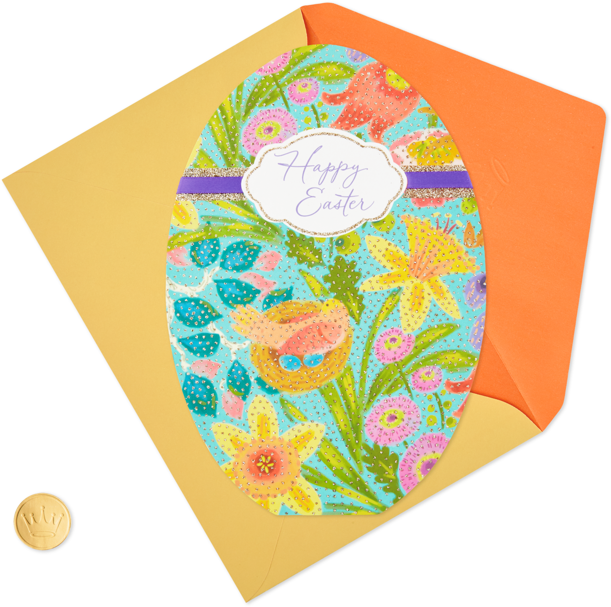 Flowers On Blue With Glitter Easter Card - Egg Decorating (1470x1470), Png Download