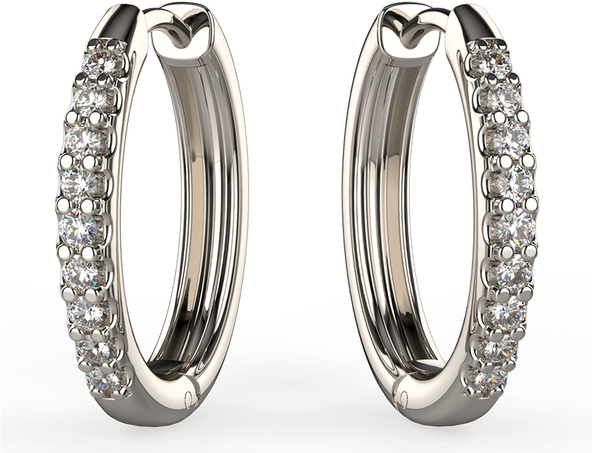 White Gold Classic Hoop Diamond Earrings - Earrings (850x849), Png Download