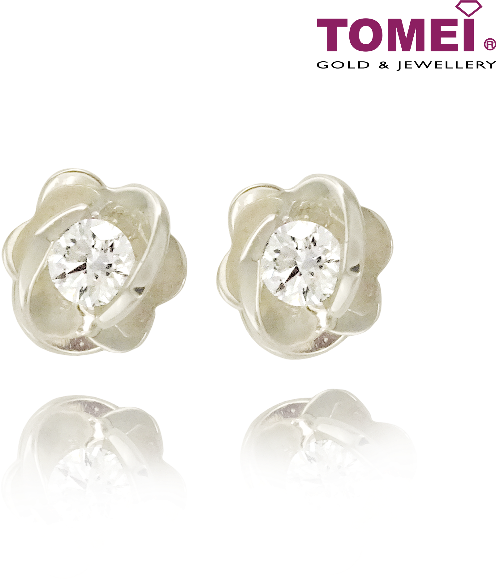 Tomei 375 White Gold "petal Of Love" Diamond Earrings - Tomei Jewellery (2000x2000), Png Download