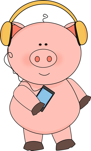 Mud Clipart Cute Pig - Cartoon Pig Listening To Music (303x500), Png Download
