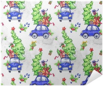 Watercolor Seamless Pattern With Cartoon Holidays Cars, - Illustration (400x400), Png Download