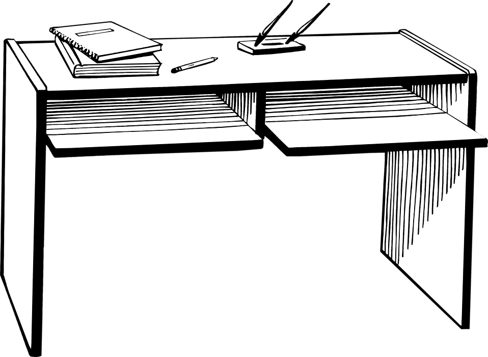 Desk Clipart Png Black And White (958x701), Png Download