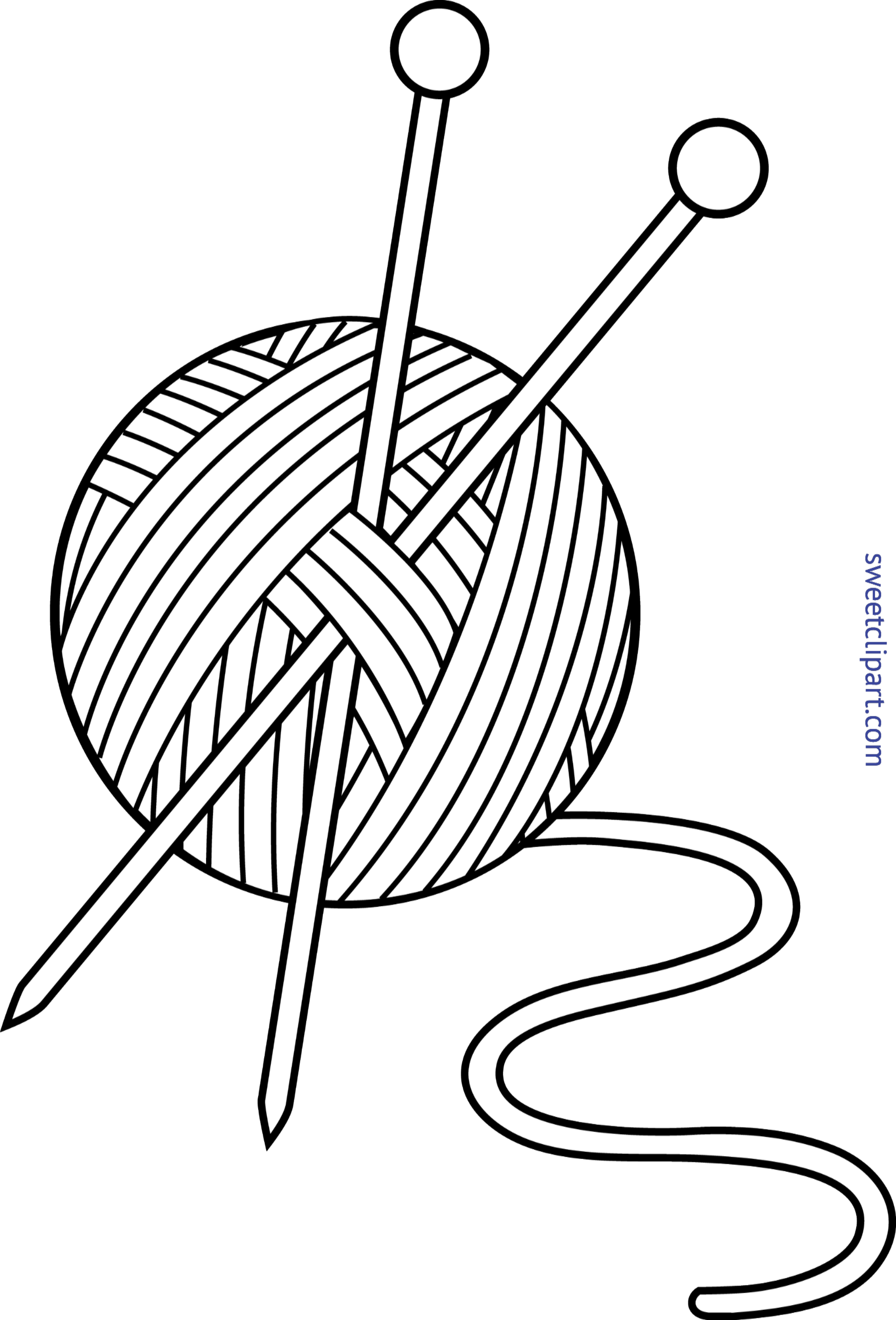 Knitting Yarn Needles Lineart Clip Art - Simple Drawing Of Wool (3504x5161), Png Download
