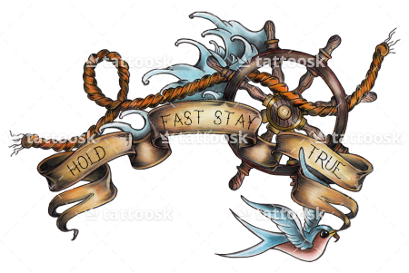 Ship Wheel Tattoo Wheel And Waves ❥❥❥ Https - Old School Tattoo Ship (450x301), Png Download