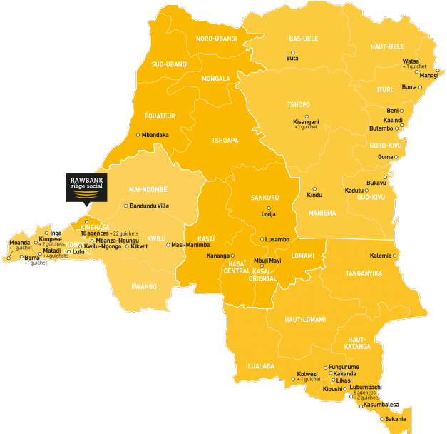 Réseaux Agence Rawbank 01 - Carte De La Rdc Avec 26 Provinces (650x607), Png Download