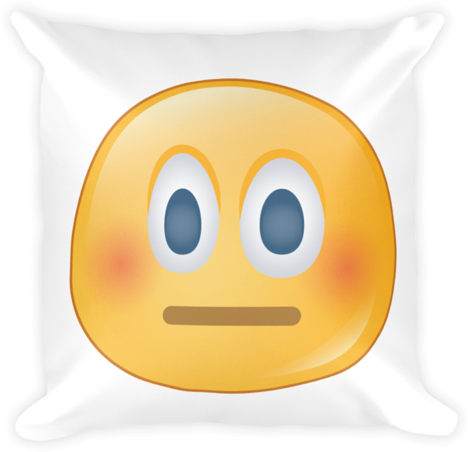 Expressive Blushing Emoji Square Stuffed Pillow - Smiley (720x720), Png Download