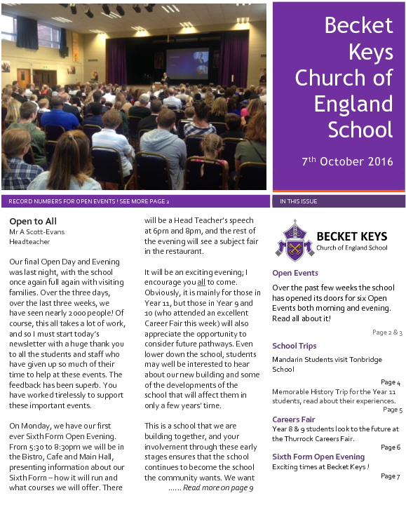 07 October - Becket Keys Church Of England School (612x792), Png Download