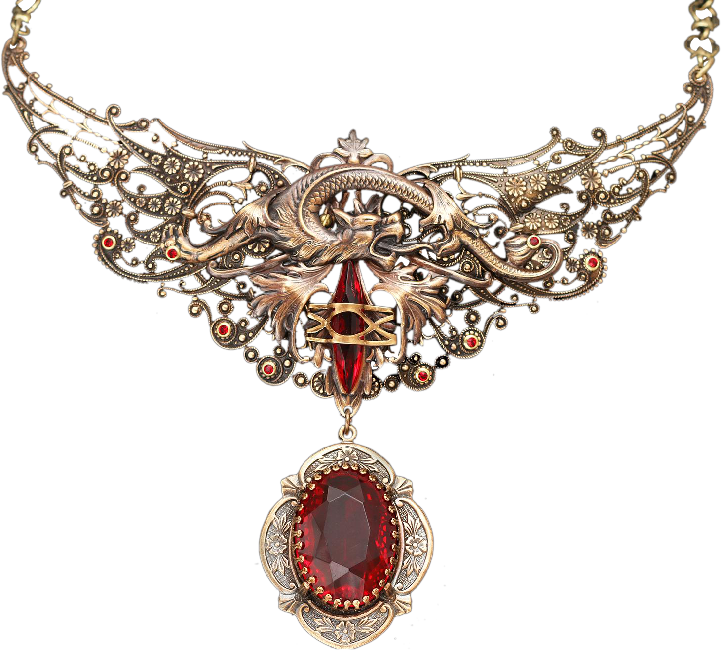 Large Dragon Necklace, Dragon Wings, Filigree Necklace, - Choker (1460x1460), Png Download