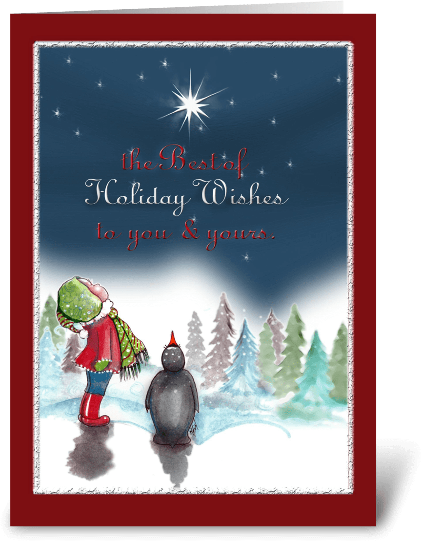 Little Girl With Penguin, Holiday Card - Christmas Card (1050x1188), Png Download